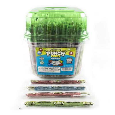 Sour Punch Twists, 6 Individually Wrapped Soft &amp; Chewy Candy Tub, 4 Fruit Flavors, 62.4 Oz