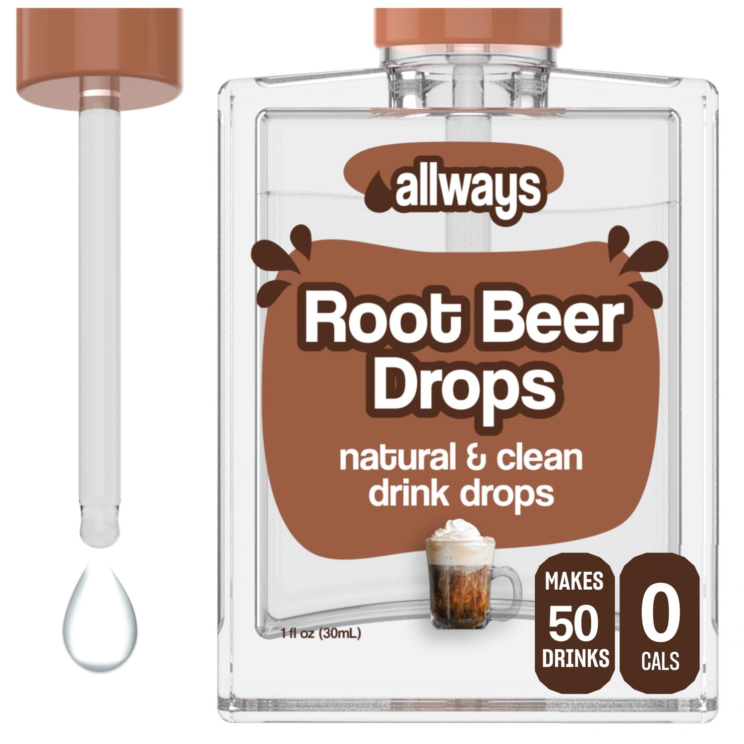 Allways Drops, Liquid Water Enhancer Drink Mix, Natural Flavor Drops, Sugar Free, Artificial Free, Sucralose Free, Dye Free, Makes 50 Drinks (Root Beer)