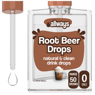 Allways Drops, Liquid Water Enhancer Drink Mix, Natural Flavor Drops, Sugar Free, Artificial Free, Sucralose Free, Dye Free, Makes 50 Drinks (Root Beer)