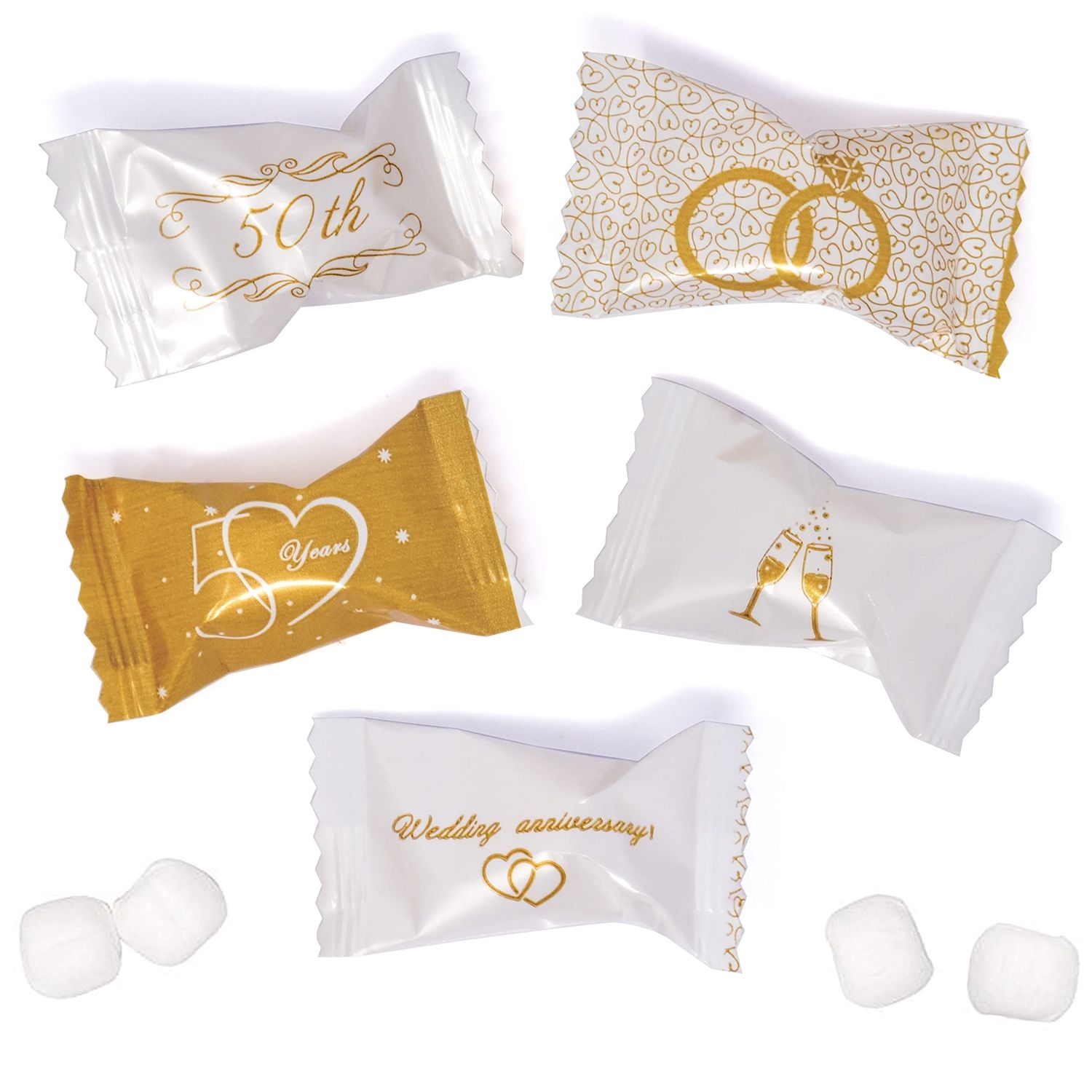 Gift Boutique 100 Pc Wedding 50th Anniversary Butter Mints Candies Bags Individually Wrapped Mint Candy 13oz Bag Buttercream Gold Heart Party Supplies