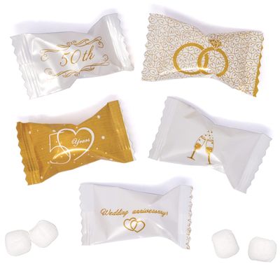 Gift Boutique 100 Pc Wedding 50th Anniversary Butter Mints Candies Bags Individually Wrapped Mint Candy 13oz Bag Buttercream Gold Heart Party Supplies