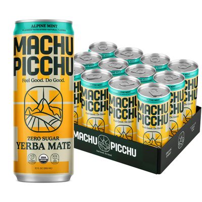 MACHU PICCHU ENERGY, Zero Sugar Yerba Mate, Clean Energy Drink Alternative, 12oz (Pack of 12) - 120mg Organic Green Coffee Bean Caffeine, Low Calorie, USDA Organic, No Artificial Flavors (Alpine Mint)