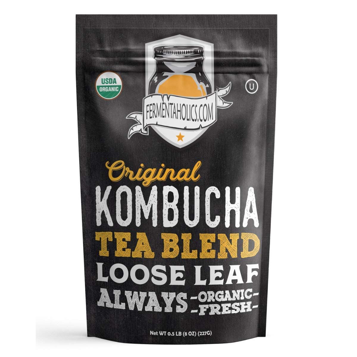 Fermentaholics USDA Certified Organic Kombucha Tea Blend 8 oz | Makes 22 Gallons | Kosher Certified | Organic Black and Green Tea Blend | Loose Leaf