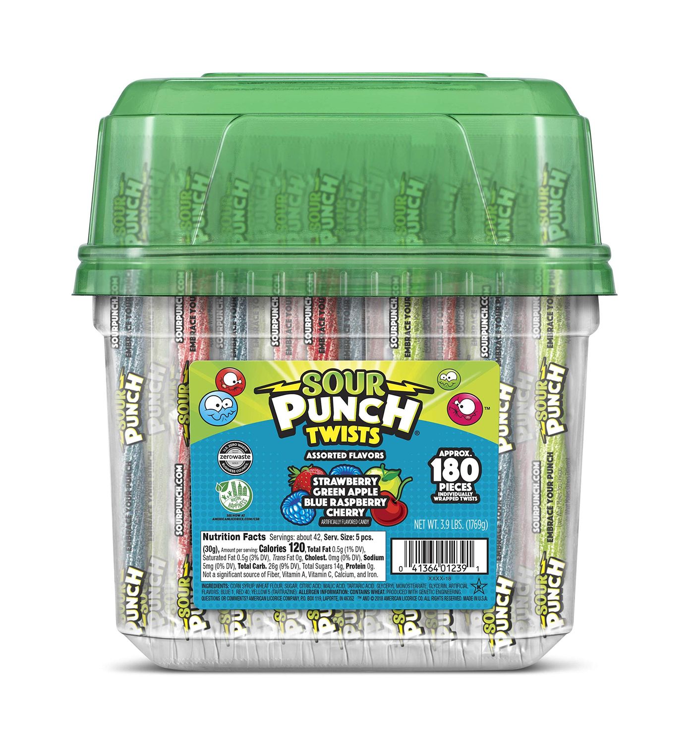 Sour Punch Twists, 6 Individually Wrapped Soft &amp; Chewy Candy Tub, 4 Fruit Flavors, 62.4 Oz