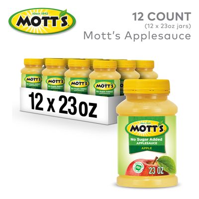 Mott's No Sugar Added Applesauce, 23 Oz Jar (Pack Of 12), Good Source Of Vitamin C, No Artificial Flavors