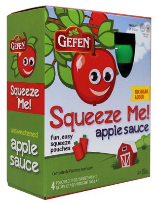 Gefen, Squeeze Me! All Natural Squeezable Applesauce, 3.17oz (12 Pack) No Sugar Added | Grab &amp; Go | Certified Kosher (Including Passover)