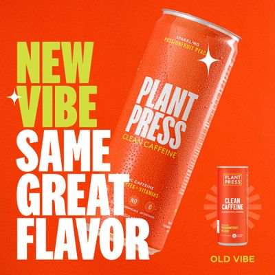 Plant Press - Passionfruit Peach, Organic Clean Caffeine Energy Drink & Coffee Alternative, Full Range of Vitamins, Electrolytes, No Sugar Alcohols, No Preservatives (12 Fl Oz, 12 Pk)
