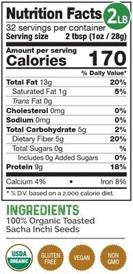 HerbaZest Sacha Inchi Seeds (2 LB) - USDA Certified Organic - Vegan, Non-GMO &amp; Gluten-Free - Perfect for Snacks, Baked &amp; Non-Baked Goods