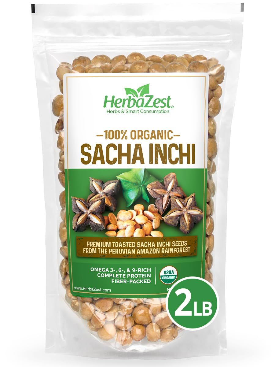 HerbaZest Sacha Inchi Seeds (2 LB) - USDA Certified Organic - Vegan, Non-GMO &amp; Gluten-Free - Perfect for Snacks, Baked &amp; Non-Baked Goods