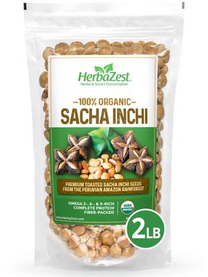 HerbaZest Sacha Inchi Seeds (2 LB) - USDA Certified Organic - Vegan, Non-GMO &amp; Gluten-Free - Perfect for Snacks, Baked &amp; Non-Baked Goods