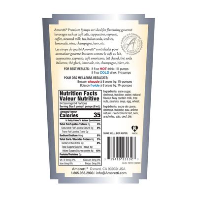Amoretti - Premium Coconut Cream Syrup, 94 Servings Per Bottle (750 ml), with Pump for Flavoring Coffees, Cocktails, and other Beverages, Gluten Free, GMO/GEO Free, Preservative Free