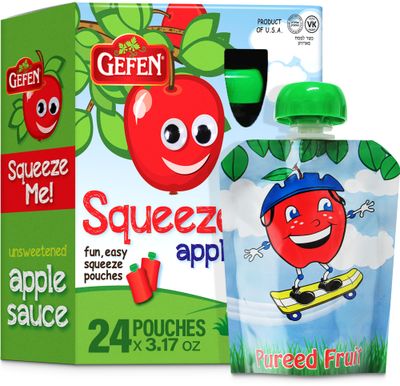 Gefen, Squeeze Me! All Natural Squeezable Applesauce, 3.17oz (12 Pack) No Sugar Added | Grab &amp; Go | Certified Kosher (Including Passover)