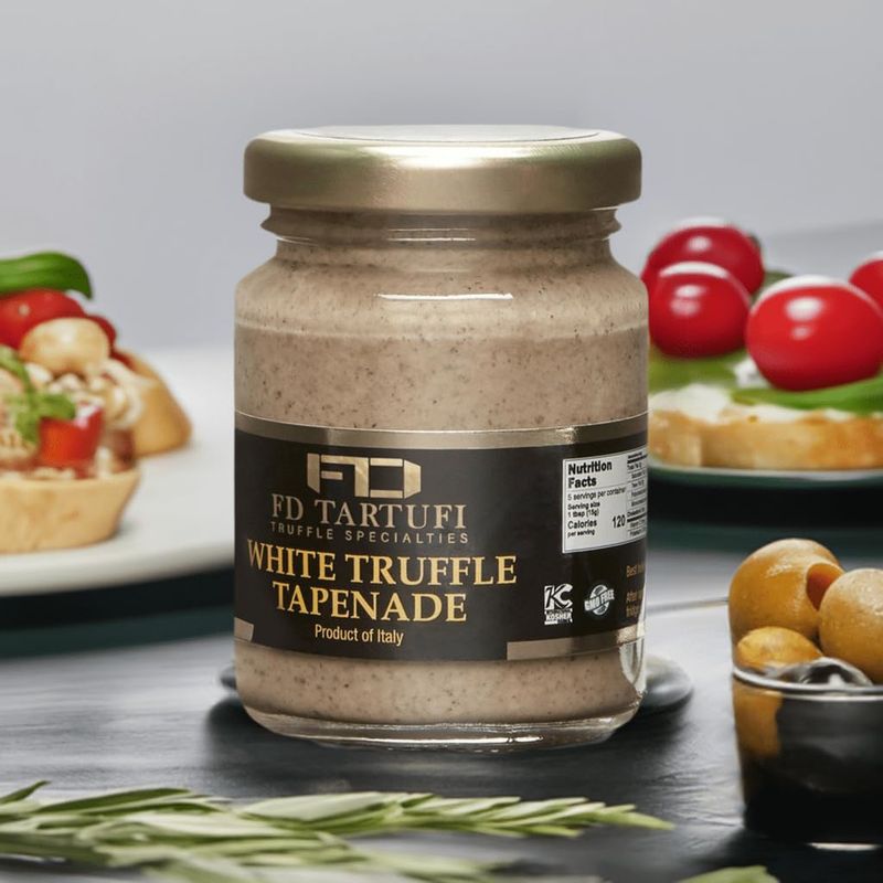 FD TARTUFI White Truffle Tapenade 80g (2.82oz) - (Tuber Borchii) Gourmet Food Sauce | Condiments | non gmo | Made in Italy | Mushrooms | Truffles | Kosher | White Truffle | Oil and Herbs.