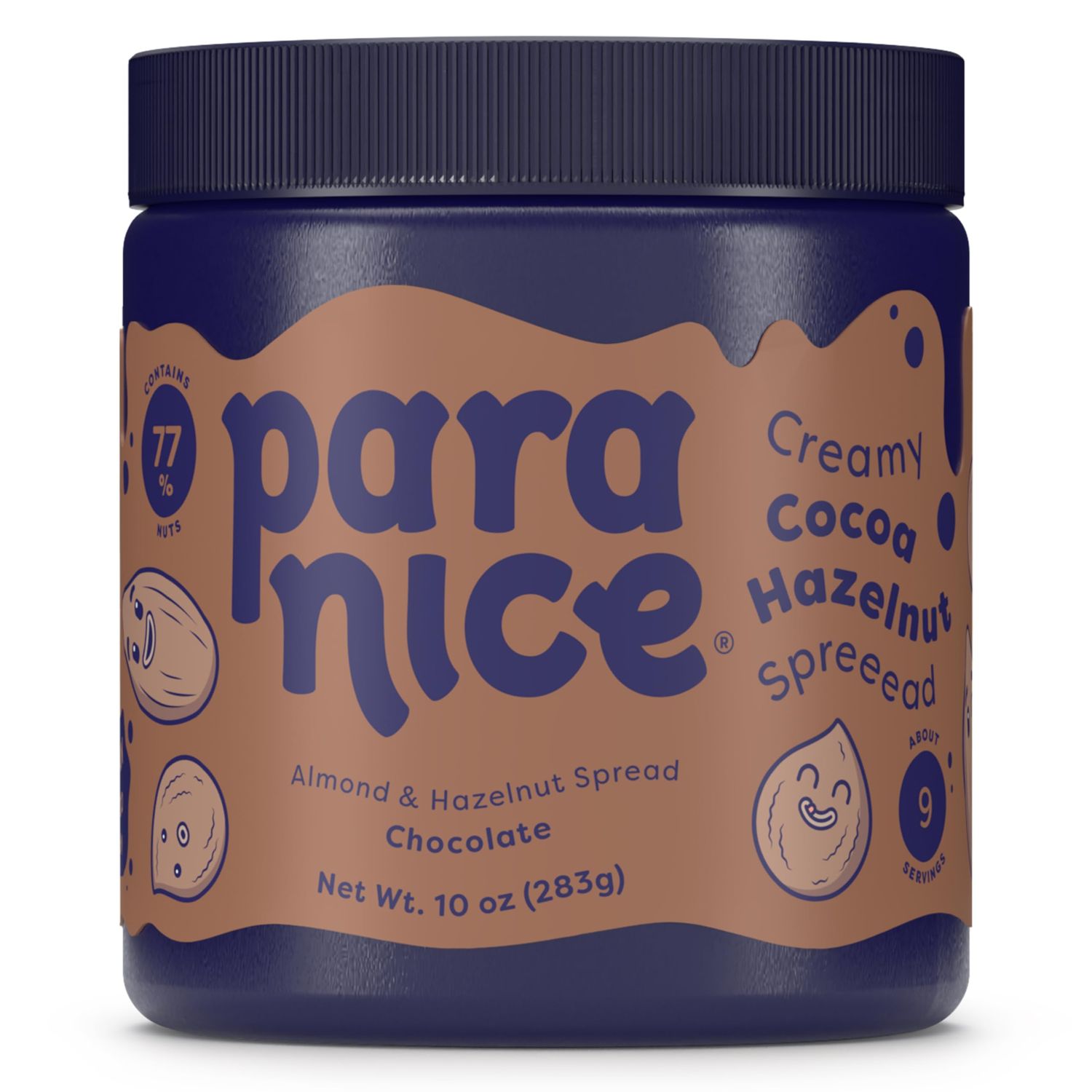 Paranice - Creamy Cocoa Hazelnut Spread - 77% Almond and Hazelnut - Sugar Free - Keto and Vegan - Gluten Free - Dairy Free - Palm Oil Free - Erythritol Free - 10 Oz - (Pack of 1)