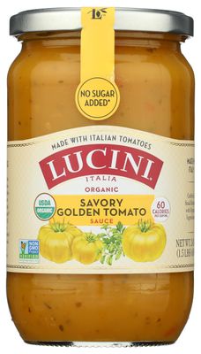 Lucini Organic Golden Tomato Sauce - Classic Italian Sauce in Glass Jar - Fresh Organic Tomatoes - No Sugar Added Pasta Sauce, 24 oz