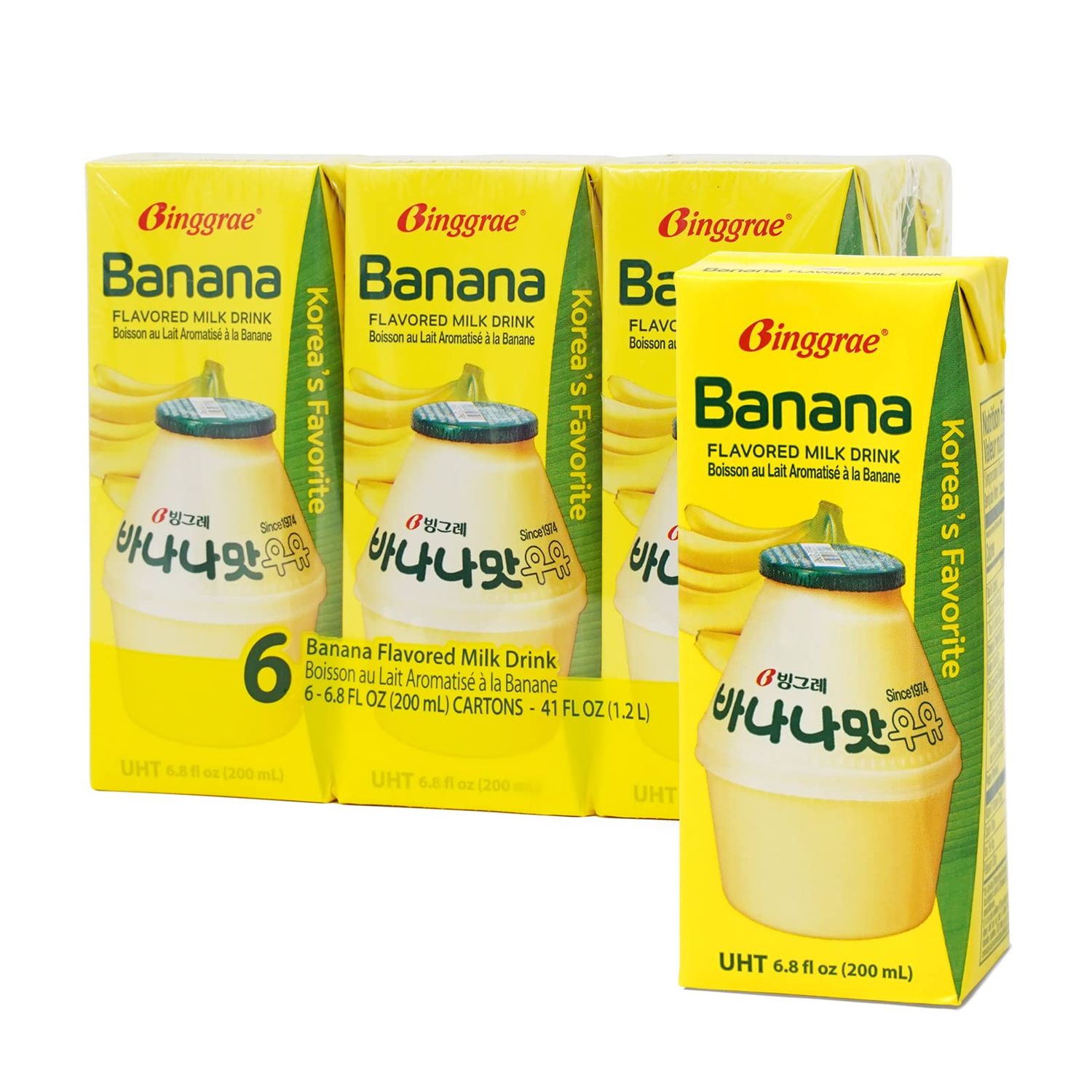Binggrae Banana Flavored Milk [Koreas No 1 Classic &amp; Original Banana Milk] - Sweet, Smooth &amp; Creamy Texture (Pack of 6)