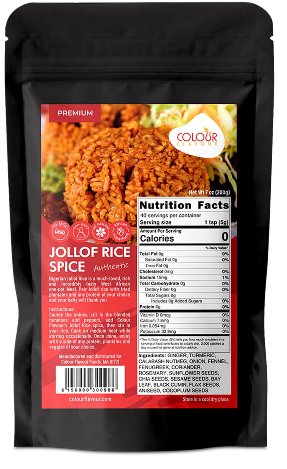 Colour Flavour Jollof Rice Spice | Tasty Smoky Jollof Rice in Minutes | The Perfect Seasoning for Rice | Made with Herbs and Superfoods | The Only RIGHT Jollof Rice Spice You will Ever Need