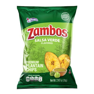 Zambos Plantain Chips Salsa Verde, Crunchy Premium Plantain Chips, 8 Pack 2.47 Ounce