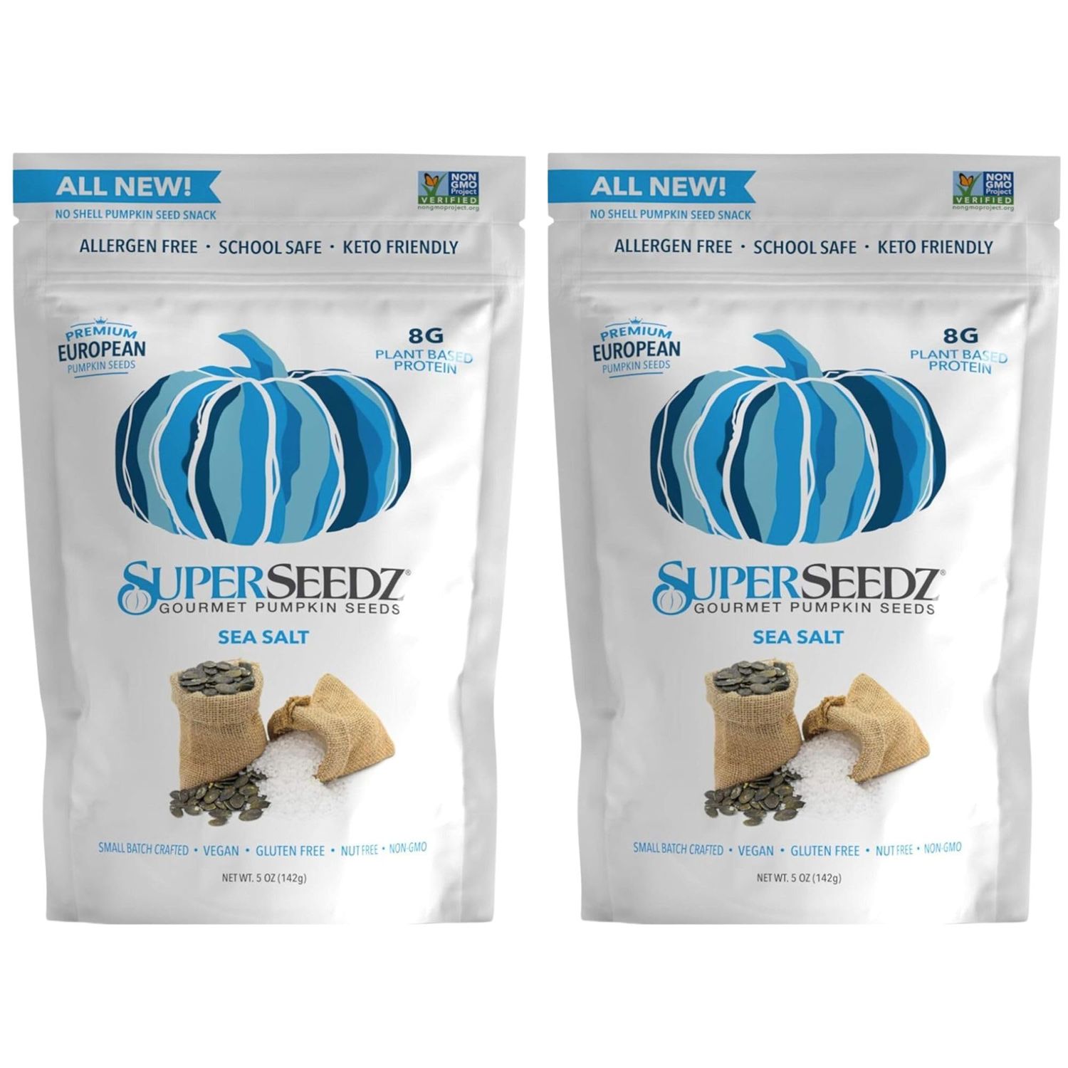 SuperSeedz Dry Roasted Pumpkin Seeds, Sea Salt, 5 oz (2 Pack)