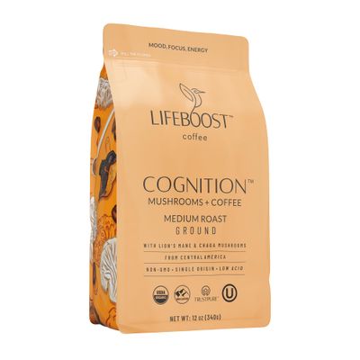 Lifeboost Cognition Adaptogenic Mushroom Coffee - Lions Mane &amp; Chaga Nootropic Coffee - Great Tasting Medium Organic Coffee - Increase Energy, Boost Focus &amp; Immune Support - 12 oz Bag - Ground