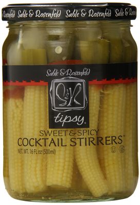 Sweet &amp; Spicy Cocktail Stirrers - Baby Corn, Bell Pepper, Okra &amp; Carrot Pickled Vegetables Skewer, Cocktail Garnish, Bloody Mary - Sable and Rosenfeld - 16 Fl Oz - (Pack 1)