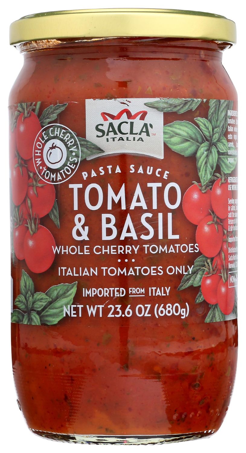 Sacla Whole Cherry Tomatoes &amp; Basil Pasta Sauce, Vegan, 24 Ounces (Pack Of 6)