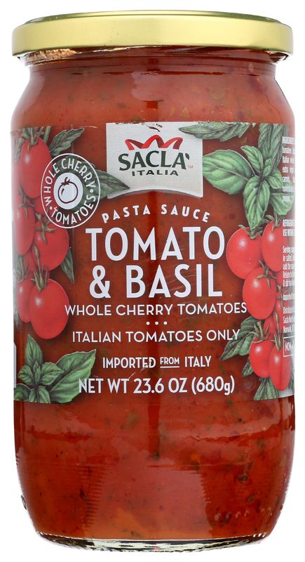 Sacla Whole Cherry Tomatoes &amp; Basil Pasta Sauce, Vegan, 24 Ounces (Pack Of 6)