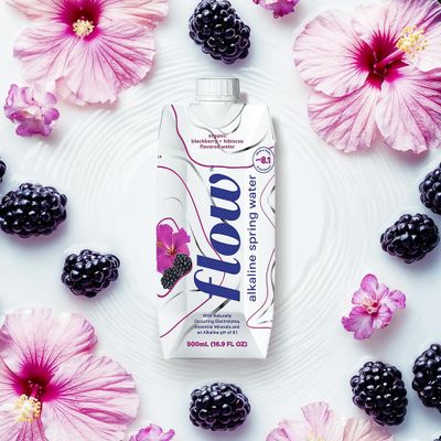 Flow Water Organic Blackberry Hibiscus Alkaline Water, 16.9 FZ (12 Pack)