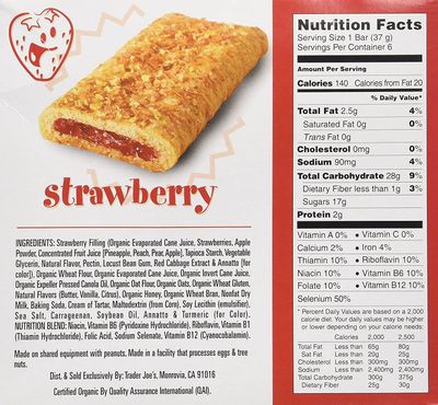 Trader Joe's Strawberry Low Fat Cereal Bars, 6 Count Box (1.3 oz/bar), (Pack of 6)