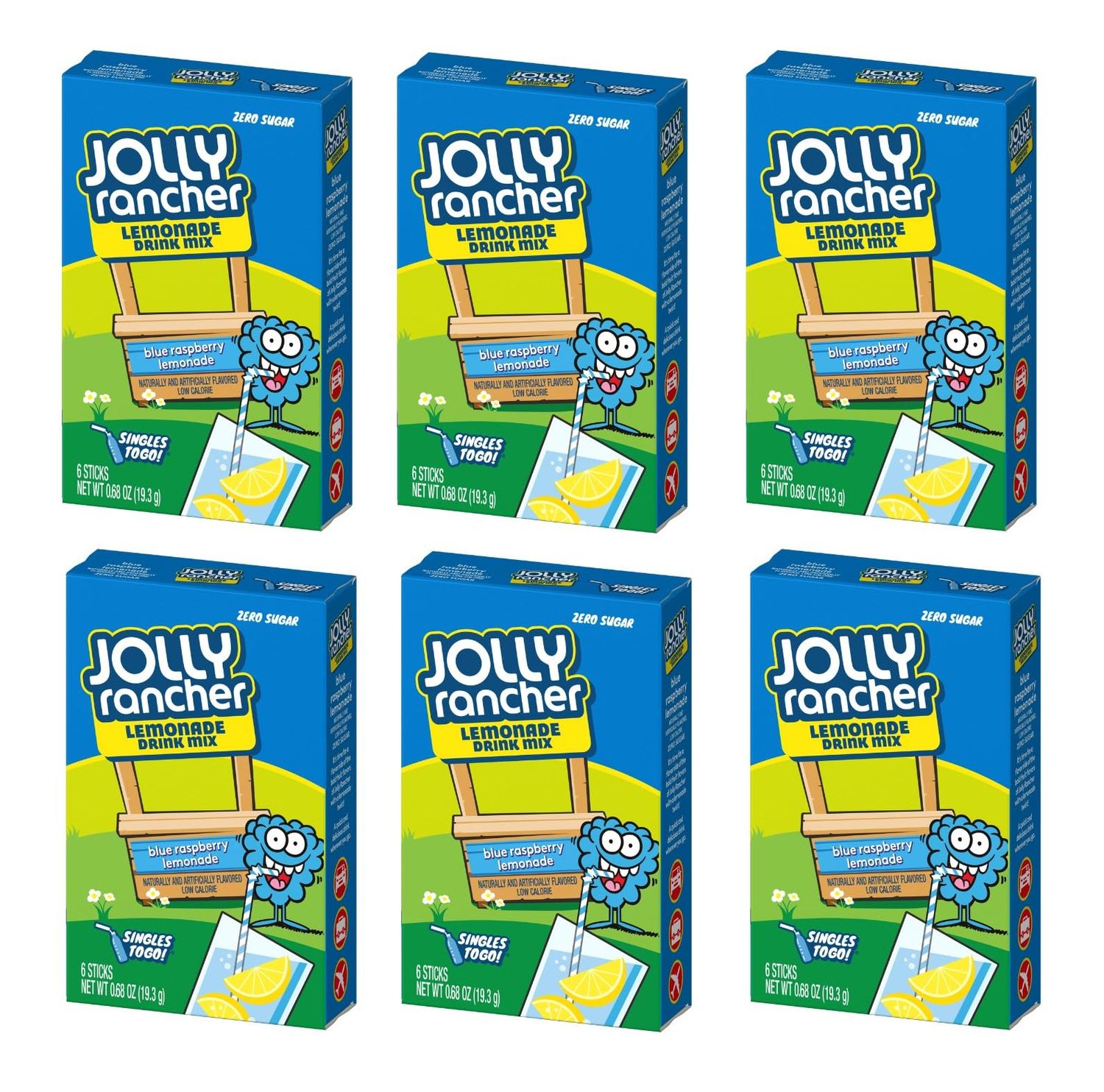 Jolly Rancher SINGLES TO GO! Blue Raspberry Lemonade, 6 boxes with 6 packets each - 36 total servings