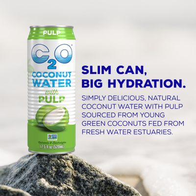 C2O - Coconut Water with Pulp (12 Pack) - Made with Fresh Coconut Water - Plant Based - Non GMO - Canned Water - Natural Hydration, Essential Electrolytes, &amp; Potassium - 12 Cans, 17.5 FL OZ