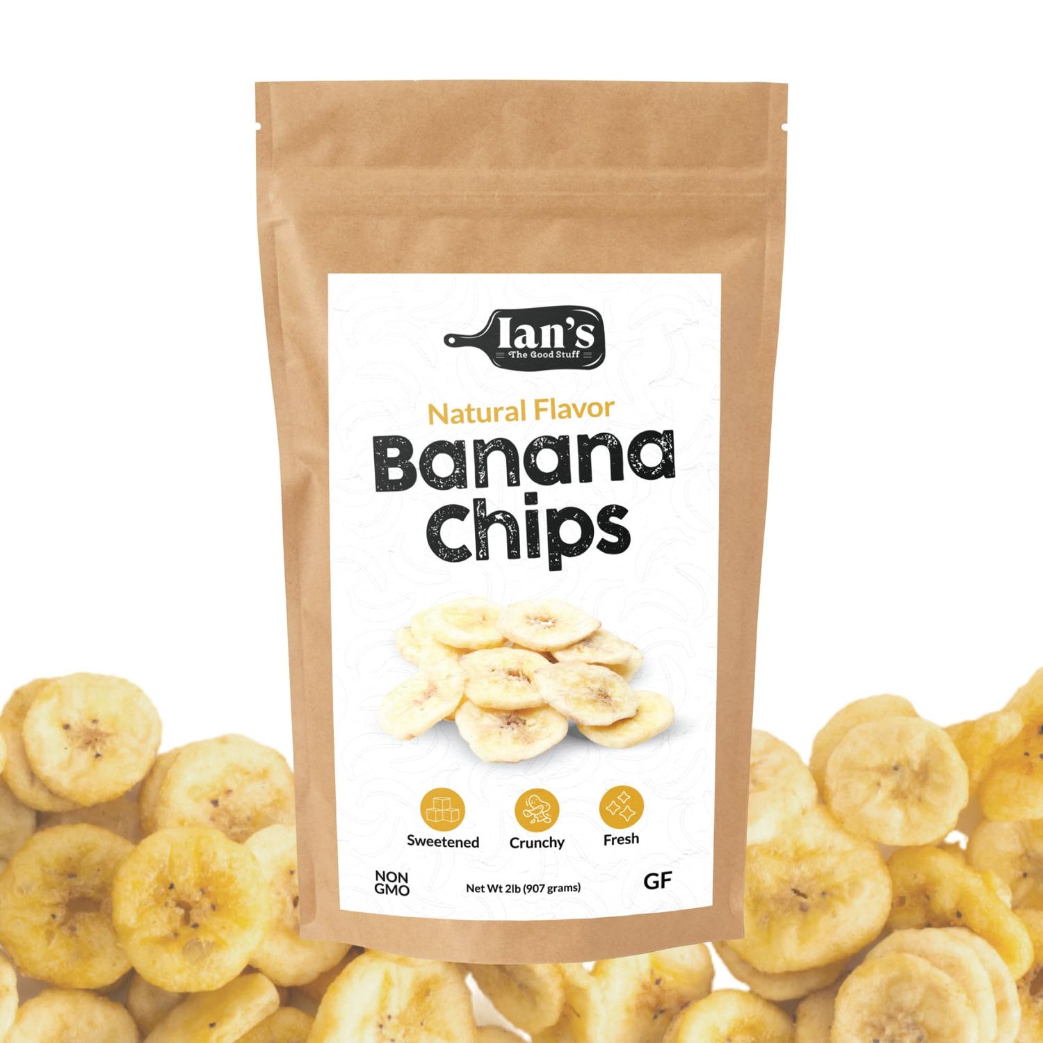 IAN&#39;s Dried Banana Chips Sweetened Lightly (2lb) - Dried Bananas, Healthy Dried Fruit Snacks for Adults &amp; Kids - Banana Plantain Chips