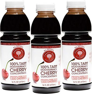 Cherry Bay Orchards Tart Montmorency Cherry Concentrate (3 Pack 16 Oz Bottle) - All Natural Juice Sleep Aid - GMO &amp; Gluten Free, Kosher Certified, Antioxidants, No Added Sugar or Preservatives