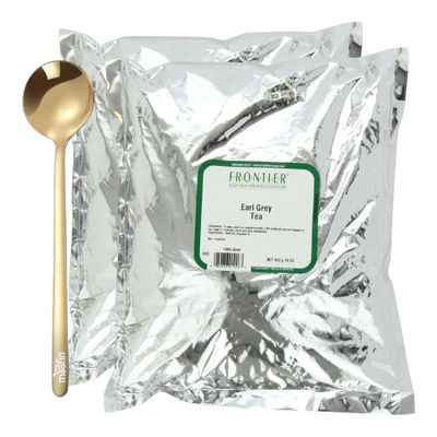 Frontier Co-Op Frontier Co-Op Earl Grey Black Tea, Rich Aromatic Flavor With Bergamot, 1 Lb Bulk Bag, With Golden Ss Spoon, Smoky Earl Grey Tea &amp; Kosher, Versatile &amp; Smoky Citrus Notes [Pack Of 2]