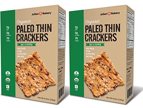 Julian Bakery Paleo Thin Crackers | Salt &amp; Pepper | USDA Organic | Gluten-Free | Grain-Free | GMO Free | Low Carb | 8.4 Ounce (Pack of 2)