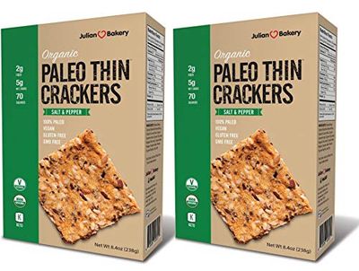 Julian Bakery Paleo Thin Crackers | Salt &amp; Pepper | USDA Organic | Gluten-Free | Grain-Free | GMO Free | Low Carb | 8.4 Ounce (Pack of 2)