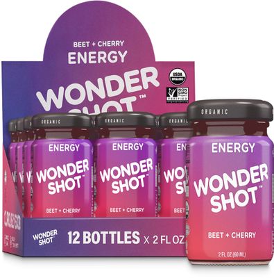 Wonder Shot Organic Beet and Cherry Shots for Quick Energy Boost, 2oz (12 Pack) Easy to Drink Beet Juice for High Blood Pressure