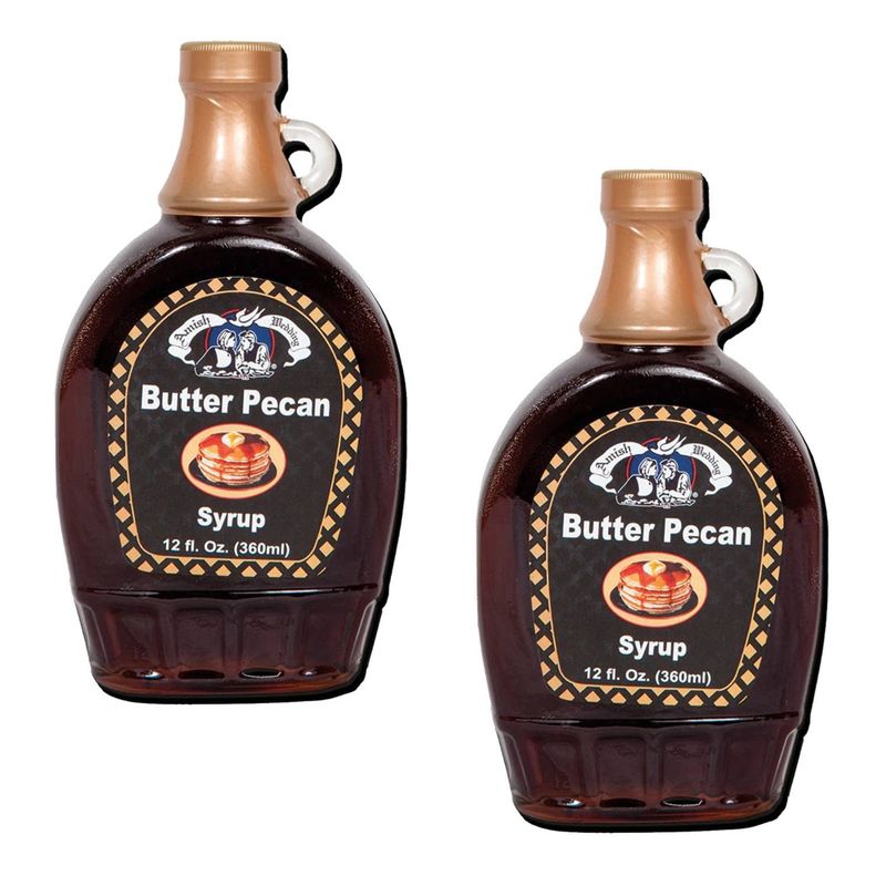 Amish Wedding Syrup, Ohio Made for Pancakes or Waffles, Two 12 ounce Glass Bottles, Butter Pecan