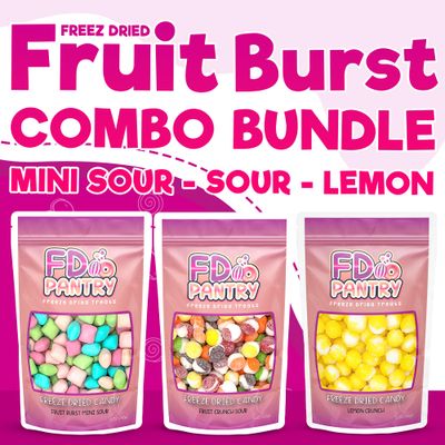 Freeze Dried Candy 3 Pack - Fruit Crunch Sour, Lemon Crunch, Fruit Burst Mini Sour Variety Gift Bundle | 4-5 oz - 3 Pack | Treat Snack Sampler Set Assortment