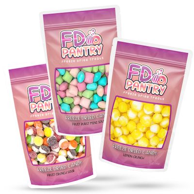 Freeze Dried Candy 3 Pack - Fruit Crunch Sour, Lemon Crunch, Fruit Burst Mini Sour Variety Gift Bundle | 4-5 oz - 3 Pack | Treat Snack Sampler Set Assortment