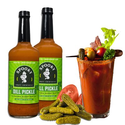 SPOOKY Dill Pickle Bloody Mary Mix - Made With All Premium Natural Ingredients - No Artificial Color or Flavor - No Preservative, No MSG, Low Carb, Low Calorie, &amp; Gluten Free - 32 Oz (Pack of 2)