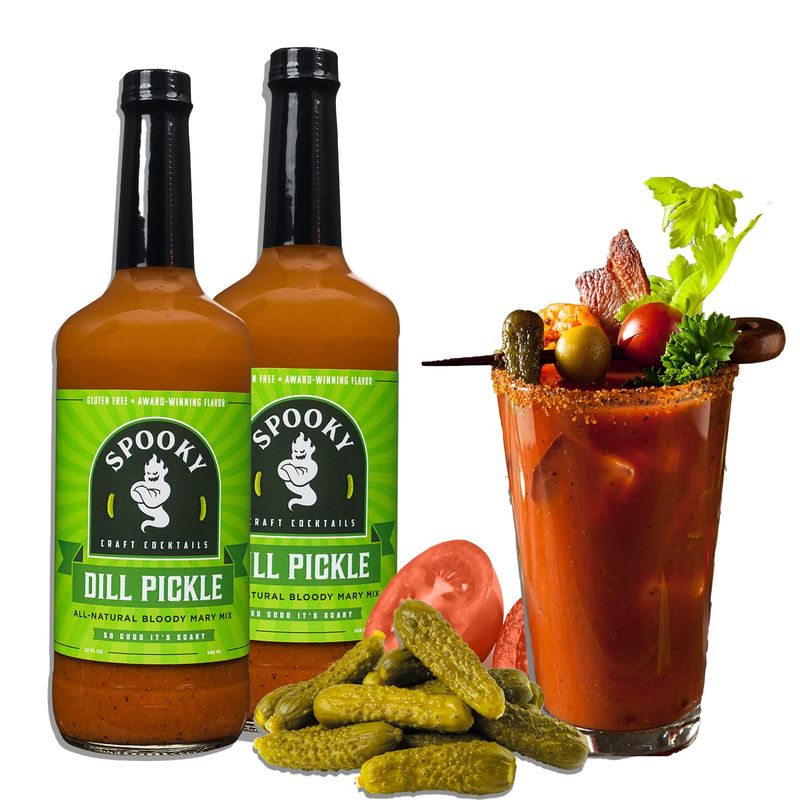 SPOOKY Dill Pickle Bloody Mary Mix - Made With All Premium Natural Ingredients - No Artificial Color or Flavor - No Preservative, No MSG, Low Carb, Low Calorie, &amp; Gluten Free - 32 Oz (Pack of 2)