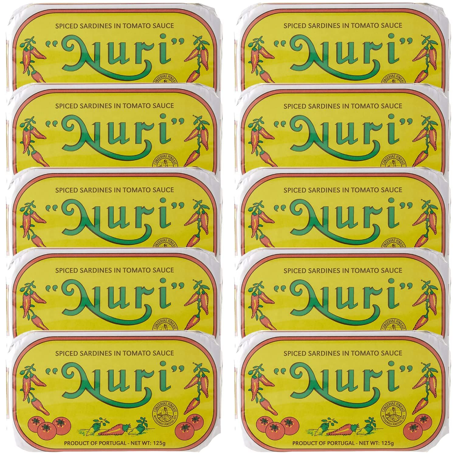 NURI Portuguese Sardines in Spiced Tomato Sauce - 10 Pack - (4.4 oz cans)