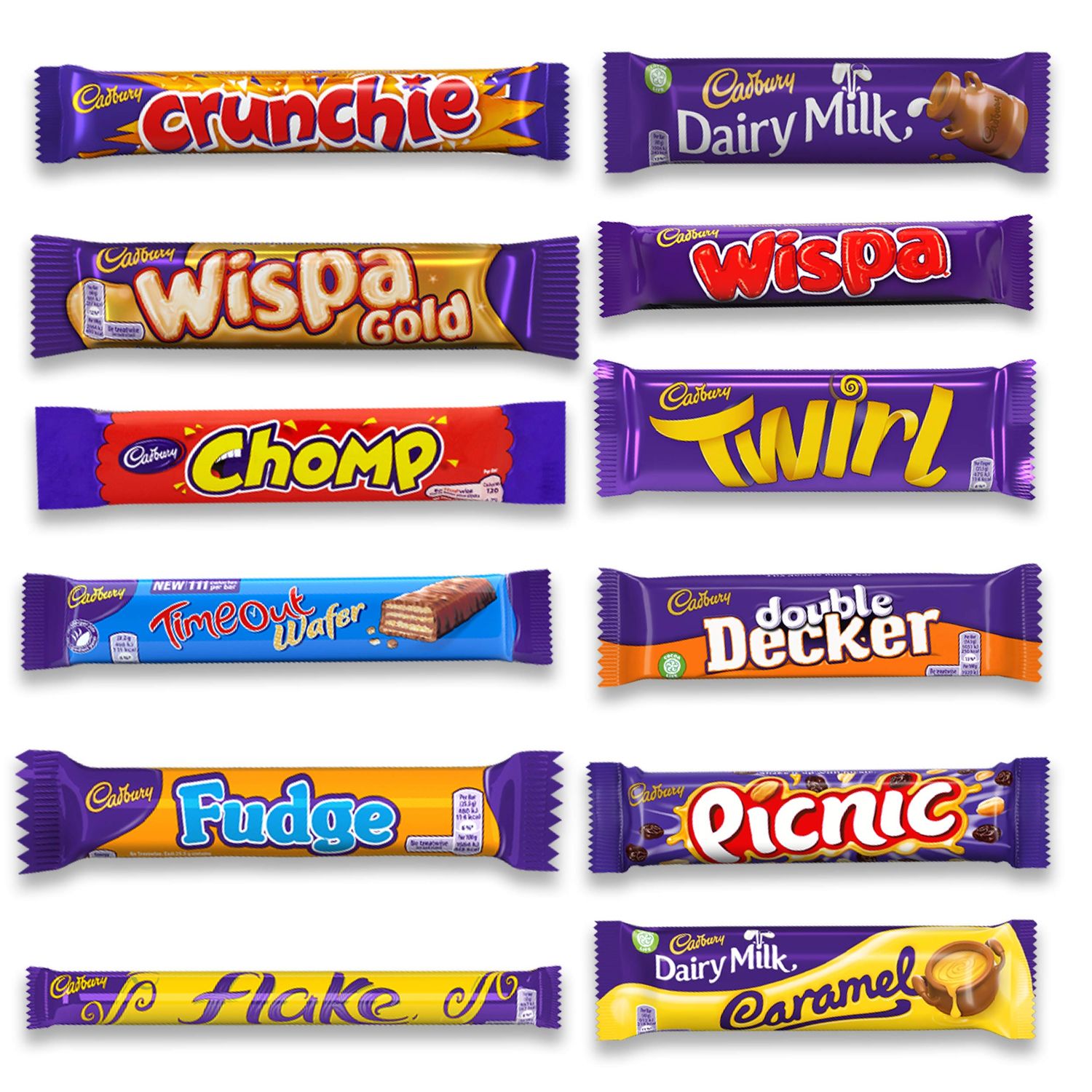 Cadbury Chocolate Bar Variety Pack - 12 Assorted Chocolate Bars Including Dairy Milk, Crunchie, Wispa, Twirl, and More - Imported British Chocolate - Bundled By Zuvo - Gift Hamper