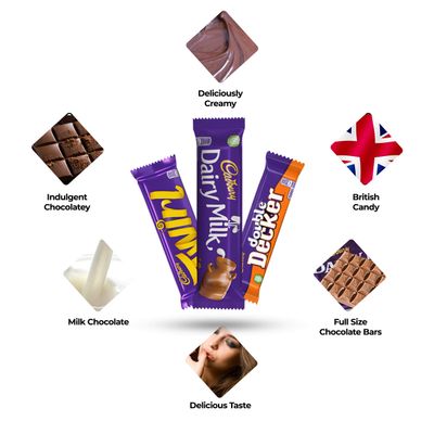 Cadbury Chocolate Bar Variety Pack - 12 Assorted Chocolate Bars Including Dairy Milk, Crunchie, Wispa, Twirl, and More - Imported British Chocolate - Bundled By Zuvo - Gift Hamper