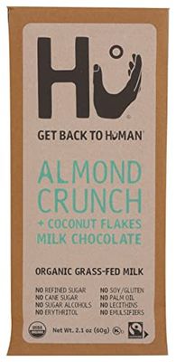 Hu Almond Crunch + Coconut Flakes Milk Chocolate Bar, Fair Trade, Kosher, USDA Certified Organic, Gluten Free, 2.1 Ounce (Pack of 6)