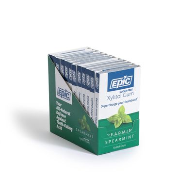 Epic Xylitol Chewing Gum - Sugar Free &amp; Aspartame Free Chewing Gum Sweetened w/Xylitol for Dry Mouth &amp; Gum Health (Spearmint, 12-Piece Pack, 12 Packs)
