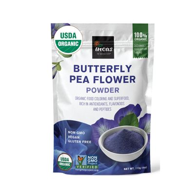 INCAS 100% USDA Organic Butterfly Pea Flower Powder (4 Ounce) | Organic Blue Matcha Tea | Non-GMO Verified Extract from Thailand | Organic Blue Food Coloring | Adaptogenic Raw Culinary | Vegan