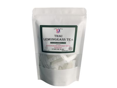 Thai Lemongrass Tea - 50 Refreshing Lemon Grass Tea Bags Infused with Aromatic Pandan, Organic Caffeine Free Tea, Perfect for Ice Tea &amp; Hot Tea. Vegan-Friendly, Zero Sugar Drinks- Ideal for Tea Gifts