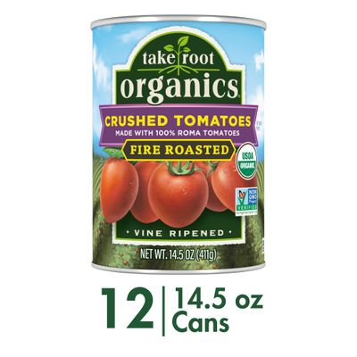 Take Root Organics Fire Roasted Crushed Canned Organic Tomatoes 14.5 oz Can (Pack of 12 Cans)